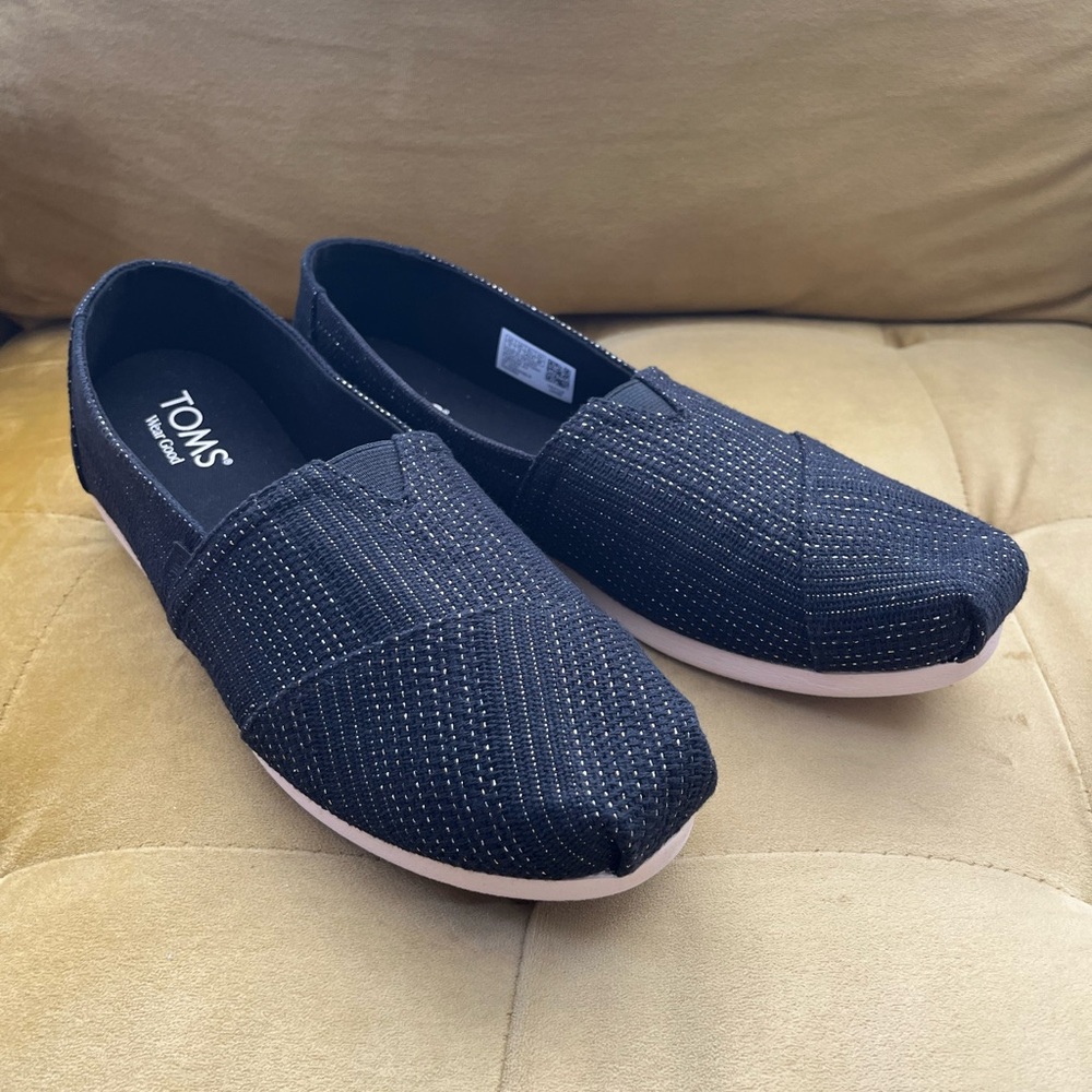 Toms Alpargata black metallic linen stripe